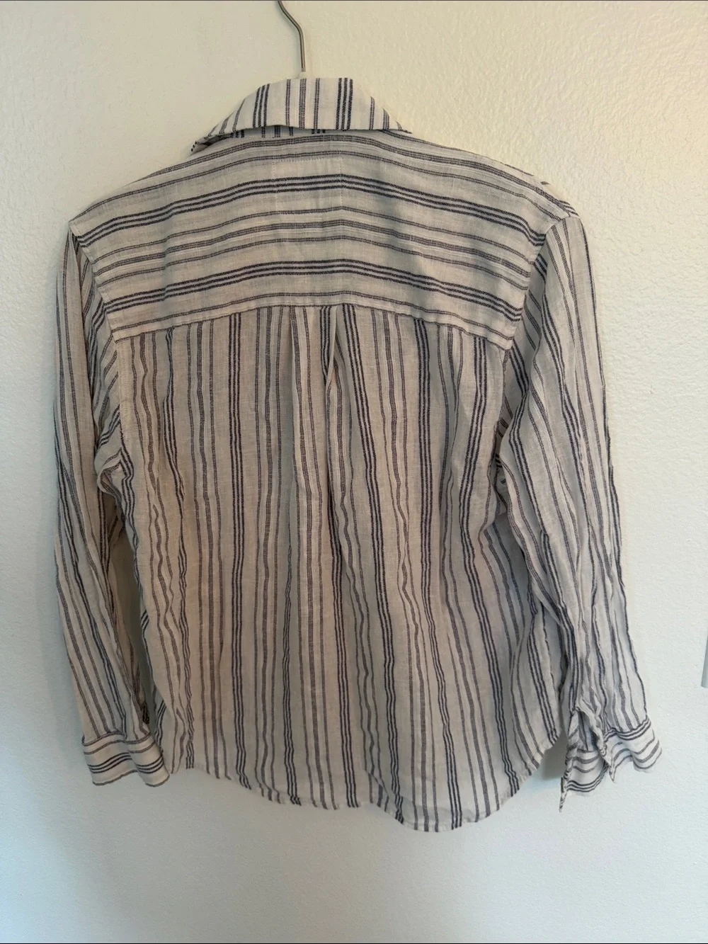 Rails Striped Linen-Blend Button Down Shirt in White and Blue - Picture 3 of 3